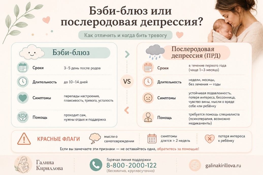 сравнение признаков Бэби-блюза и послеродовой депрессии