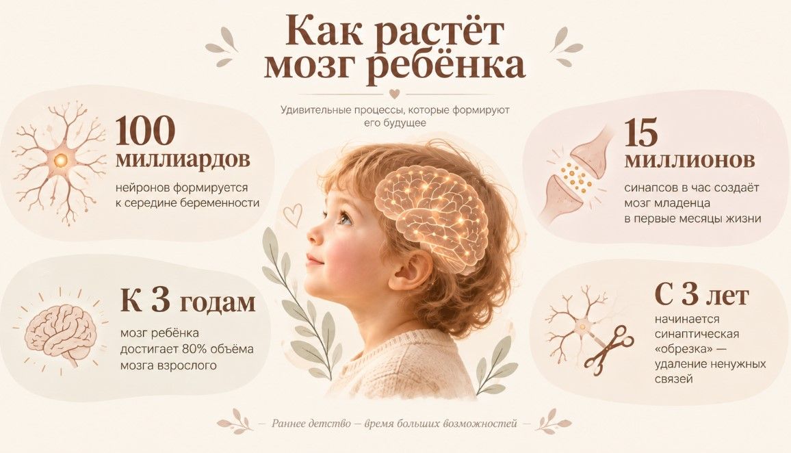 Как растёт мозг ребёнка: инфографика о нейронах и синапсах